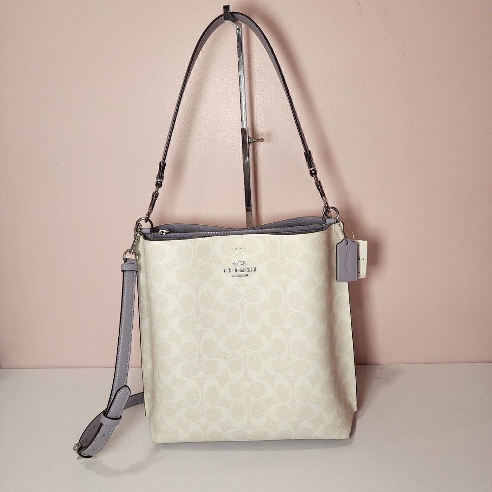 NWT COACH CA561 MOLLIE BUCKET BAG IN SIGNATURE CANVAS Chalk Mist Purple